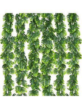 6Pcs Fake Greenery Vines - 5.6Ft Tropical Monstera & Palm Leaf Garland for Home